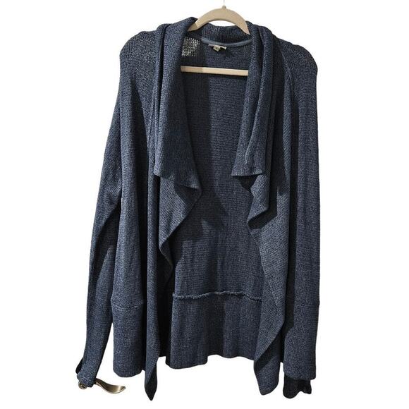 Anthropologie Sweaters - Anthropologie The Odells Blue Linen blend loose weave waterfall cardigan‎ small